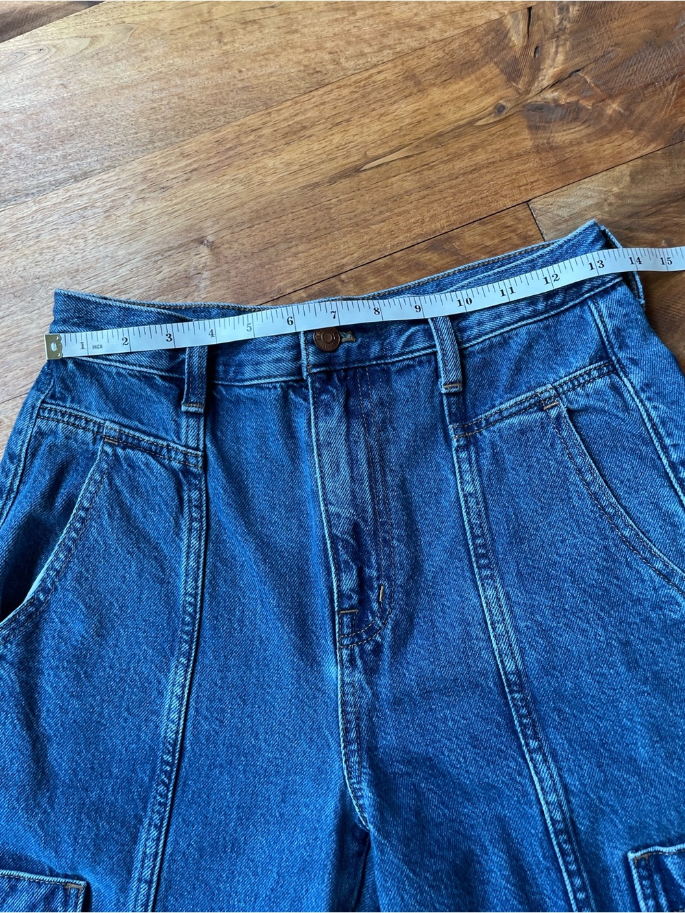 Madewell Baggy Straight Cargo High-Rise Wide Leg Patch Jeans size 27 NN489 - Picture 9 of 14